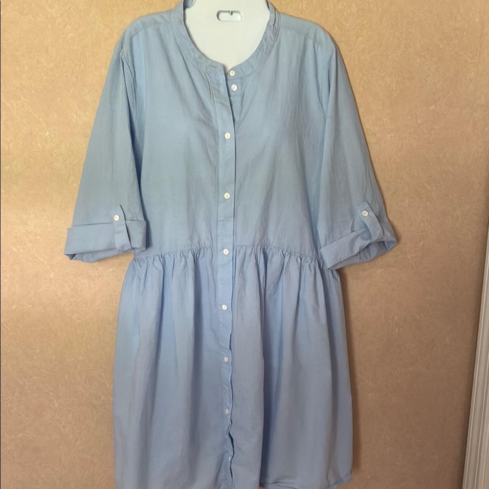 Chic Blue-oversized Cotton Dress for Effortless Elegance